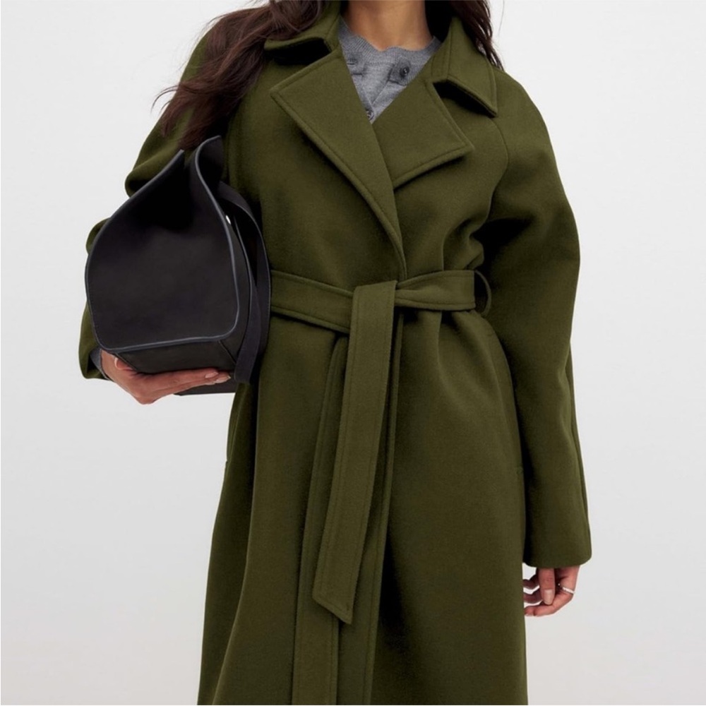 New Olive Green Women's Pea Coat Size Medium - Picture 3 of 9